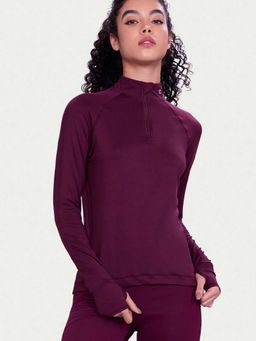 Enamor - Full Sleeve High Neck Wine T-Shirt For Women - A310