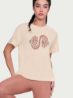 Enamor - Active Breathable Sweat Wicking Beige Graphic T-Shirt - A321