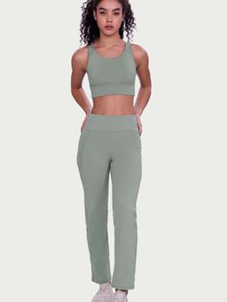 Enamor - High Rise Full Length Pull On Boot Cut Green Active Pant For Women - A402