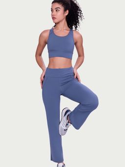 Enamor - High Rise Full Length Pull On Boot Cut Powder Blue Active Pant For Women - A402