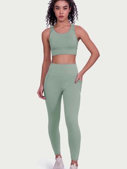 Enamor - High Rise Adjustable Drawstring Workout Green Leggings For Women- A605