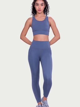 Enamor - High Rise Adjustable Drawstring Workout Powder Blue Leggings For Women- A605