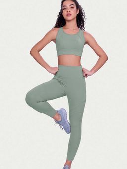 Enamor - High Waist Workout Green Leggings For Women - A610