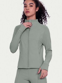 Enamor - Sculpt Quick Dry And Stylish Zipper Details Sage Green Jacket - A907