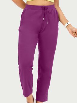 Enamor - Mid Rise Drawstring Closure Purple Travel Pant For Women - E068