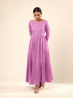 Abhishti - Banarasi Silk Pintuck Dress With Festive Flair- Lavender