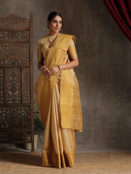 Triyah - Gold Saree with Unstitched Blouse