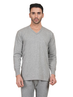 Model - Men Grey Regular Fit Full Sleeves Thermal Top