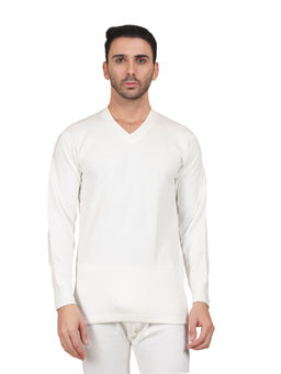 Model - Men White Regular Fit Full Sleeves Thermal Top