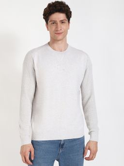 Calvin Klein - Solid Relaxed-Fit Grey Cotton Sweater