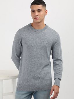 Calvin Klein - Textured Regular Fit Blue Cotton Sweater