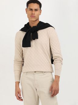 Calvin Klein - Textured Regular Fit Beige Cotton Sweater