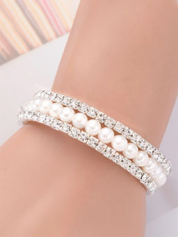 Yellow Chimes - Women White Silver-Plated Wraparound Bracelet