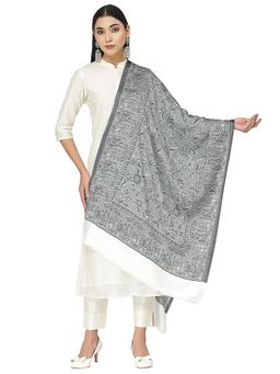Anekaant - Lush Grey & White Floral Self Design Modal Stole