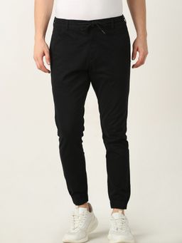 R&B - Cotton Black Men Mid Waist Joggers