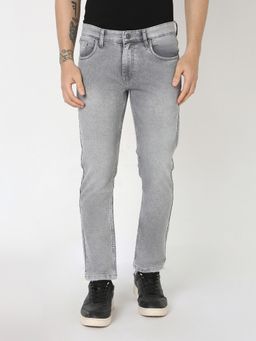 R&B - Men'S Grey Cotton Slim Fit Mid-Rise Solid Clean Look Jeans