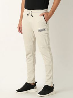 R&B - Beige Cotton Plain Mid Waist Men Track Pant