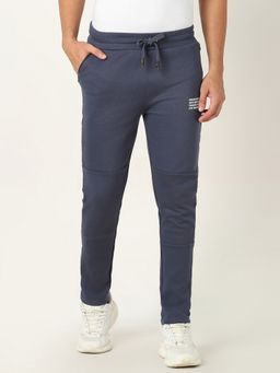 R&B - Blue Cotton Plain Mid Waist Track Pant