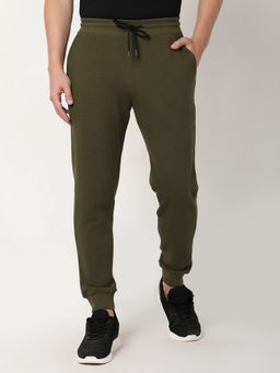 R&B - Olive Cotton Plain Mid Waist Joggers