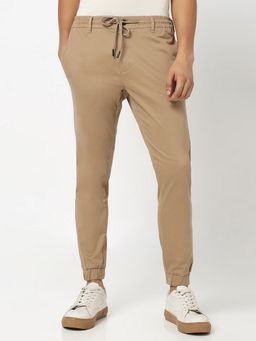 R&B - Cotton Beige Men Mid Waist Joggers