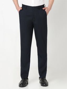 R&B - Polyviscose Navy Blue Men Mid Waist Formal Trousers