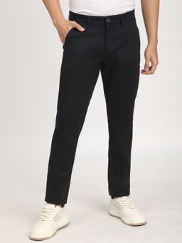 R&B - Cotton Navy Blue Men Mid Waist Chinos