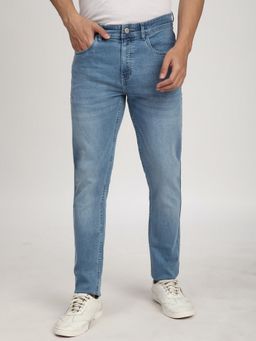 R&B - Men'S Blue Cotton Slim Fit Mid-Rise Cuffed Jeans