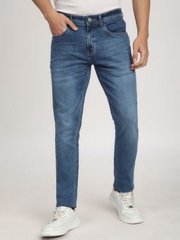 R&B - Men'S Blue Cotton Slim Fit Mid-Rise Cuffed Jeans