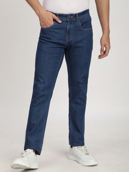 R&B - Men'S Blue Polycotton Regular Fit Mid-Rise Solid Cuffed Jeans