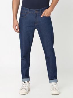 R&B - Men'S Blue Polycotton Slim Fit Mid-Rise Solid Cuffed Jeans