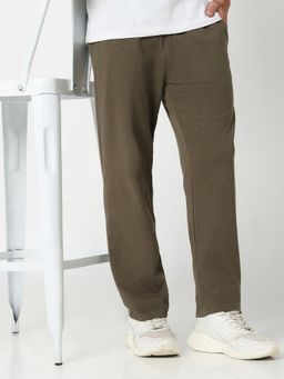 R&B - Olive Cotton Plain Mid Waist Men Track Pant