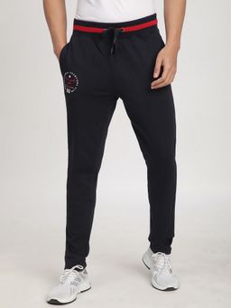 R&B - Navy Blue Cotton Plain Mid Waist Men Track Pant