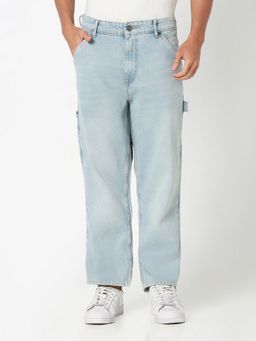 R&B - Men'S Blue Cotton Relaxed Fit Mid-Rise Solid Jeans