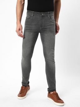 R&B - Men'S Grey Cotton Slim Fit Mid-Rise Solid Cuffed Jeans