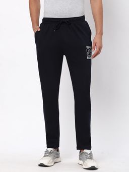 R&B - Navy Blue Cotton Typography Mid Waist Track Pant