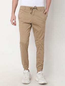 R&B - Cotton Beige Men Mid Waist Joggers