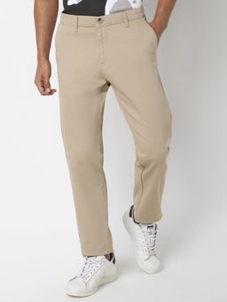 R&B - Cotton Beige Men Mid Waist Chinos