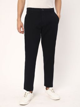 R&B - Navy Blue Cotton Men Mid Waist Chinos