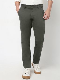 R&B - Cotton Olive Men Mid Waist Chinos