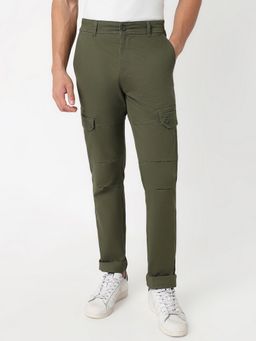 R&B - Cotton Olive Men Mid Waist Cargo Pant