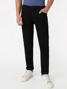 R&B - Men'S Black Cotton Skinny Fit Mid-Rise Solid Jeans