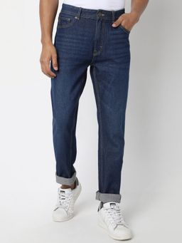 R&B - Men'S Blue Cotton Regular Fit Mid-Rise Clean Look Jeans
