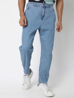 R&B - Men'S Blue Cotton Regular Fit Mid-Rise Solid Clean Look Jeans