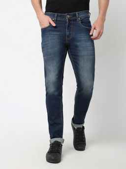 R&B - Men'S Blue Cotton Slim Fit Mid-Rise Clean Look Jeans