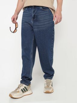 R&B - Men'S Blue Cotton Loose Fit Mid-Rise Solid Clean Look Jeans