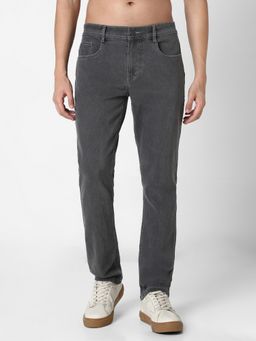 R&B - Men'S Grey Denim Mid-Rise Straight Fit Solid Clean Look Jeans
