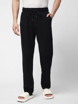 R&B - Black Cotton Plain Mid Waist Men Track Pant