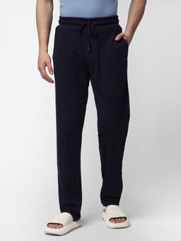 R&B - Navy Blue Cotton Plain Mid Waist Track Pant