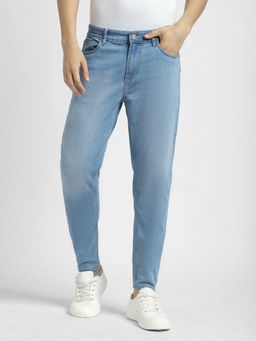 R&B - Men'S Blue Denim Carrot Fit Mid-Rise Solid Clean Look Jeans