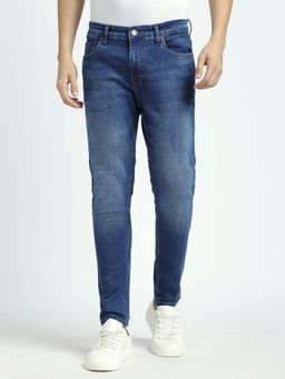 R&B - Men'S Blue Denim Carrot Fit Mid-Rise Solid Clean Look Jeans